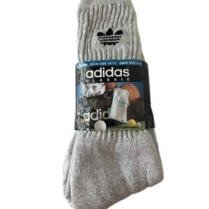 Adidas Trefoil Vintage 80s 90s Gray Knit Crew Socks Mens Size 10-13 Made In USA